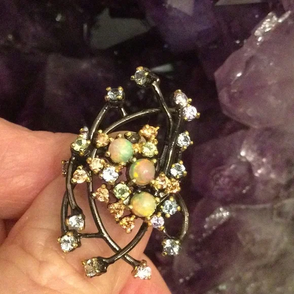 Breathtaking Genuine Opals in a Genuine Gemstone Galaxy Ring